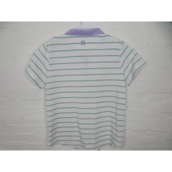 FootJoy Shirt Women Extra Large White Stripe Purple Green Golf Polo Performance - Picture 5 of 7